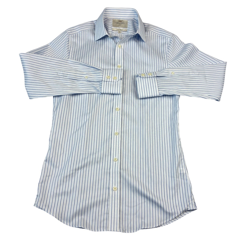 Hawes‎ & Curtis Dress Shirt Mens 15/33 Blue White Stripe Extra Slim Fit Non-Iron - Picture 3 of 9